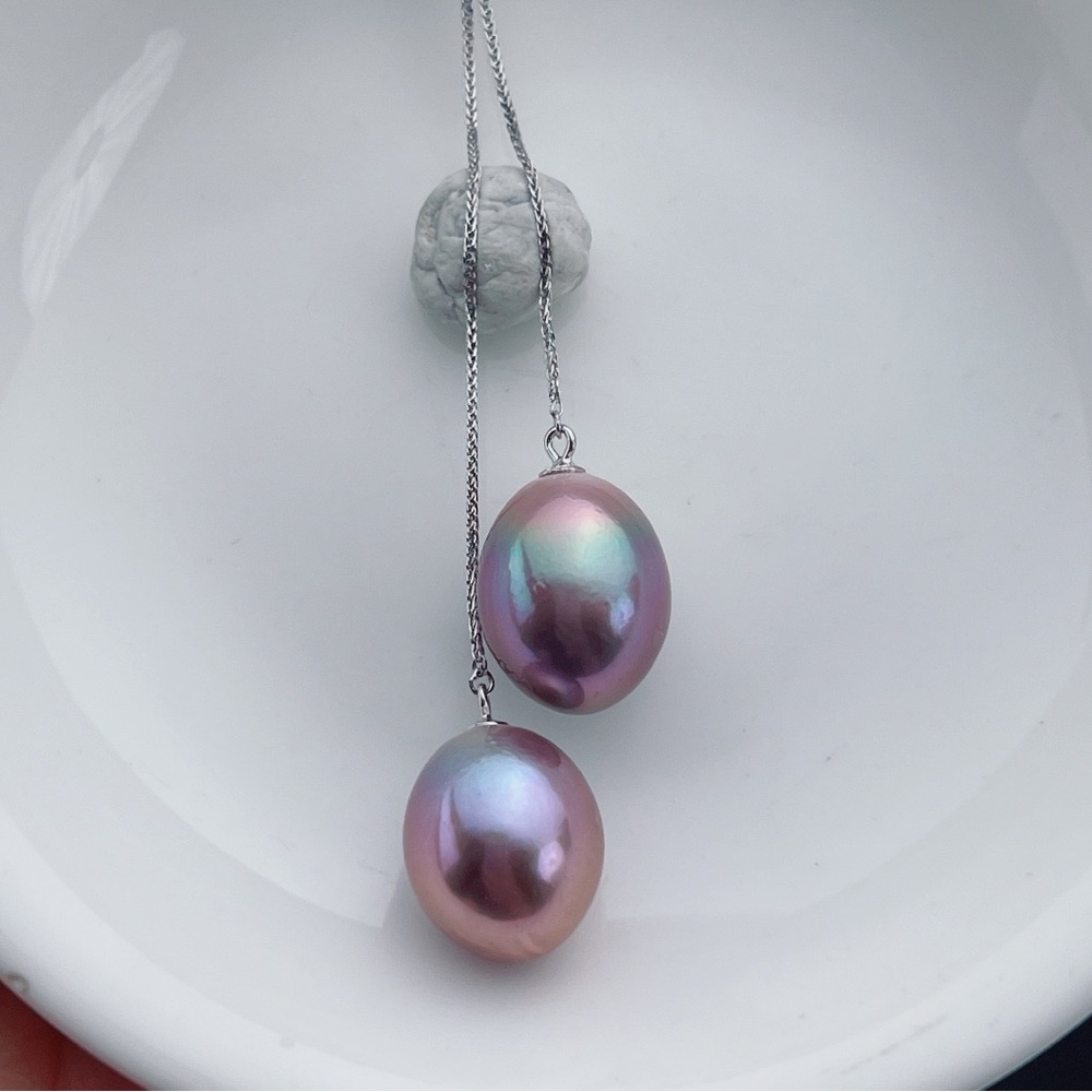 N196 S925 High Quality Freshwater Edison Baroque Pearl Adjustable Necklace - Picture 5 of 9
